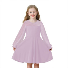 Vestido de Natal Infantil de Inverno com Decote Redondo e Mangas Compridas, Modelo A, para Meninas