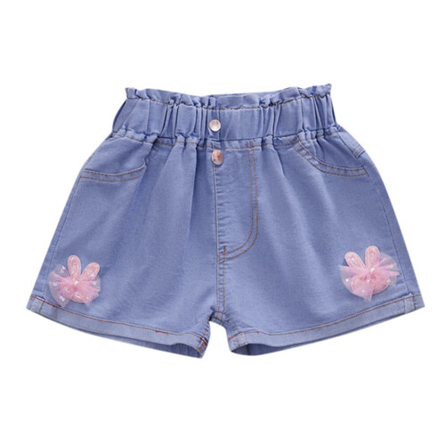 Flickjeanshorts med hög midja, vida ben, 4-5 år