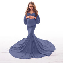 Maternity Dress Women Off-Shoulder Long Blue Size 8(L)