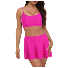 Conjunto de biquíni tankini feminino preto com top de decote quadrado e cintura alta.