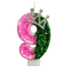Witch Birthday Candle with Green Number and Glitter Cake