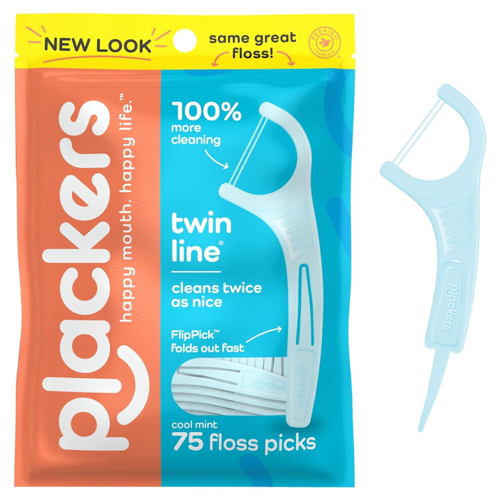 Twin Line Dental Floss Picks Cool Mint 75 Count