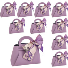 Lila Mini-Geschenktüten aus Leder mit Henkeln und Schleife, 10 Stück
