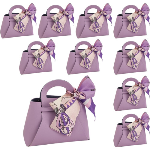 Mini sacchetti regalo in pelle viola con manici e nastro (10 pezzi)