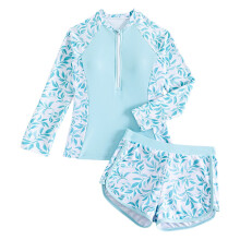 Girls' long sleeve zipper swimsuit for hot spring, size 9-10