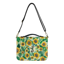 Funda para Biblia de piel con cremallera y diseño de colibrí y girasol verde.