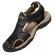 YODETEY men's leather non-slip beach sandals