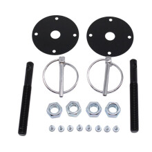 Black Billet Aluminum Hood Pin Kit Bonnet Flip-over Style Universal for Chevy Flip over Pins Scuff Plates