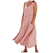 Vestido de verano para mujer, sin mangas, con escote en V y bolsillo, talla 4X