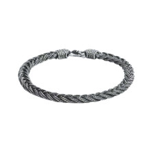 Pulseira masculina vintage em aço com design trançado e detalhe de freio de cavalo.