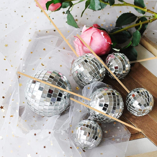 Disco Mirror Ball Cake Topper Silver 3 pcs