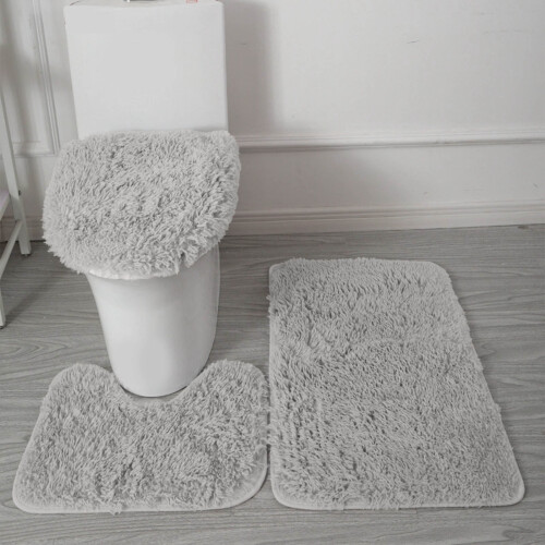 Ensemble de tapis de salle de bain en polyester shaggy 3 pièces