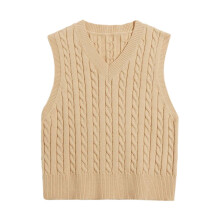Women's V-Neck Sweater Vest Khaki Sleeveless