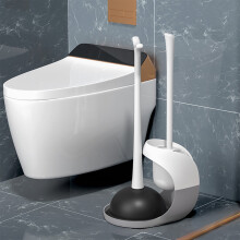 Ensemble ventouse et brosse de cuvette avec support gris
