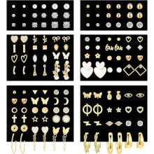 Gold Stud Earrings Set for Women Hypoallergenic Pearl CZ 70
