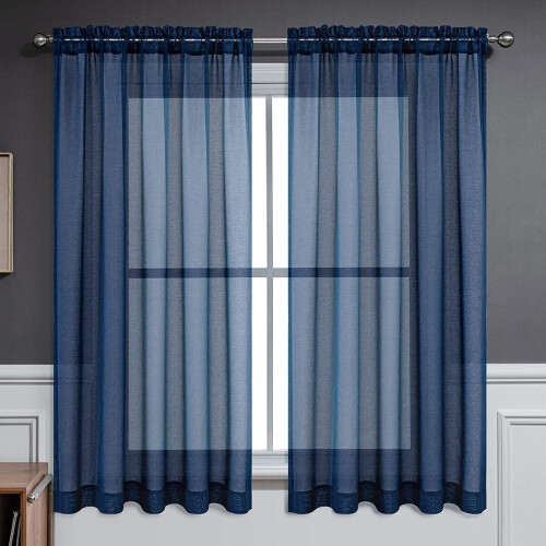 Cortinas transparentes azul-marinho, pacote com 2 unidades, 137 x 213 cm (54 x 84 polegadas)
