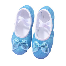 Zapatillas de ballet para niña con lazo de lentejuelas, suela blanda, piel.