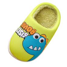 Pantuflas infantiles de dinosaurios, algodón verde, para niños de 8 a 9 años.