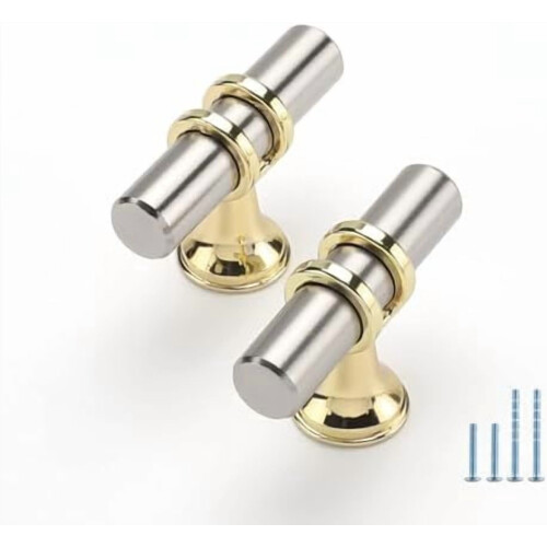 Cabinet Handles and Knobs Brushed Nickel Gold 8 Pack