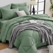 Set de pilotă twin verde salvie, 5 piese, pentru toate anotimpurile