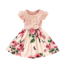 Girls Floral Ribbed Toddler Dress with Bow for 2-3 Years