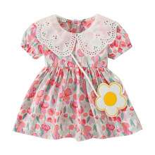 Girls floral dress summer short sleeve lace ruffle princess