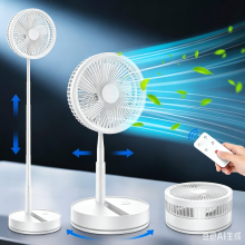 Portable Rechargeable Oscillating Fan - Battery, USB-C, Quiet Folding Table Desk Fan with Remote, Standing Pedestal Fan