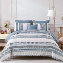 Boho-Bettwäscheset, Queen-Size, Hellblau, 8-teilig, Paisley-Blumenmuster