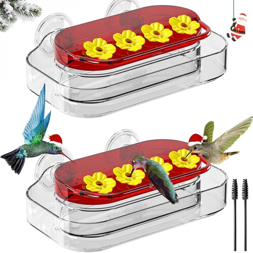 Window Hummingbird Feeder 4 Ports 10 oz 2-Pack