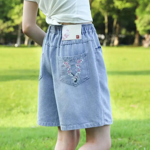 Børne Denimshorts Ensfarvede Blå Elastisk Talje Vide Ben5-6 1