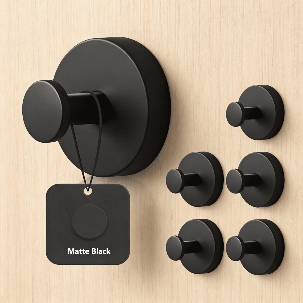Shower Hooks With Suction Cups For Glass, 6-Pack Black 9097180949060