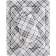 Cozy Flannel Cotton Sheet Set King Red Plaid 4 Piece