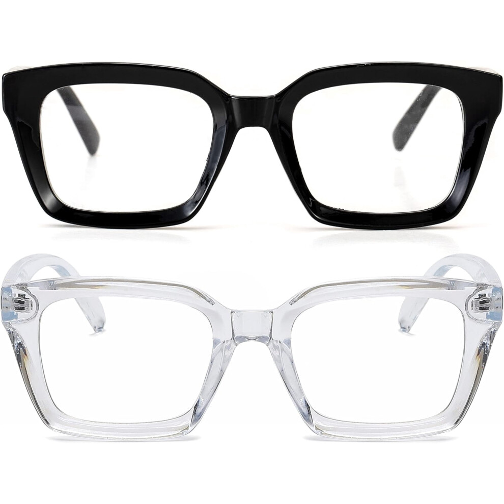 Square Frame Glasses Non-Prescription Clear Lens 1 Pair