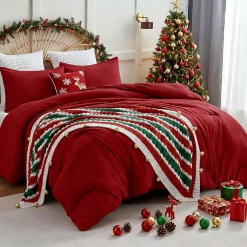 King Size Dark Red Comforter Set 3-Piece