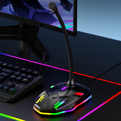 Micrófono USB para ordenador Leodye con botón de silencio y LED 1