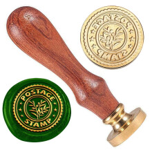 Carimbo de cera em formato de folha de oliveira com cabeça de latão e cabo de madeira, 2,5 cm (1 polegada).