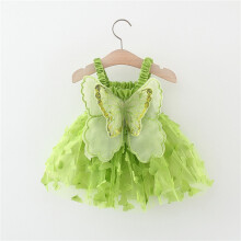 Girls Summer Mesh Dress with Bow Suspenders Skirt
