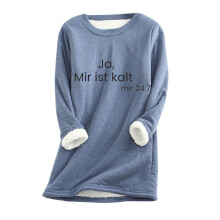 Damen-Top mit Rundhalsausschnitt, dickem Plüschfutter und langen Ärmeln