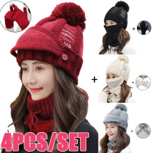Women's Winter Hat Set with Beanie Scarf Gloves and Fleece