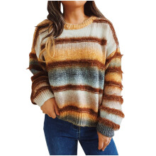 Women's Rainbow Striped Cable Knit Sweater