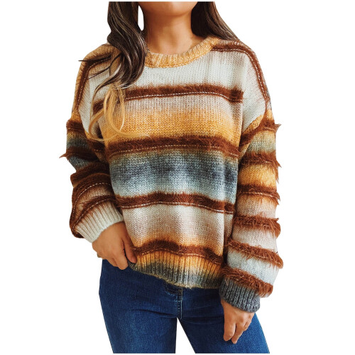 Women's Rainbow Striped Cable Knit Sweater