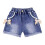 Calções jeans para meninas com cintura elástica e cordão, 1