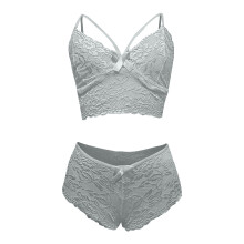 Conjunto de corsé y bralette de encaje floral para mujer, color gris.