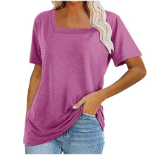 Damen Kurzarm-Top mit eckigem Ausschnitt, pink, XXL