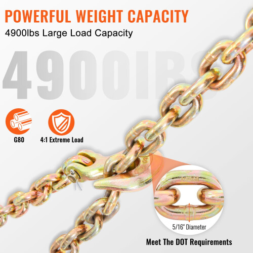 Tow Chain with Hooks 5/16 inch x 20 ft 4900 lbs 2 Pack 2