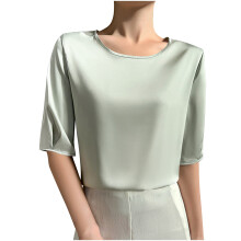 Elegante Seidenbluse für Damen, Kurzarm, Kragen, Größe XL