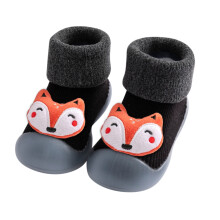 Pantuflas infantiles de punto patchwork con suela de goma suave, color negro, talla 4.5.