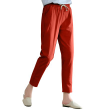 Damen-Leinenhose mit geradem Bein und Taschen