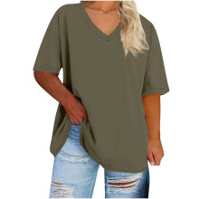 Dam-T-shirt med V-ringning och kort ärm, plusstorlekar S-5X
