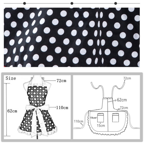 Retro polka dot apron with ruffle and pockets, adjustable 2